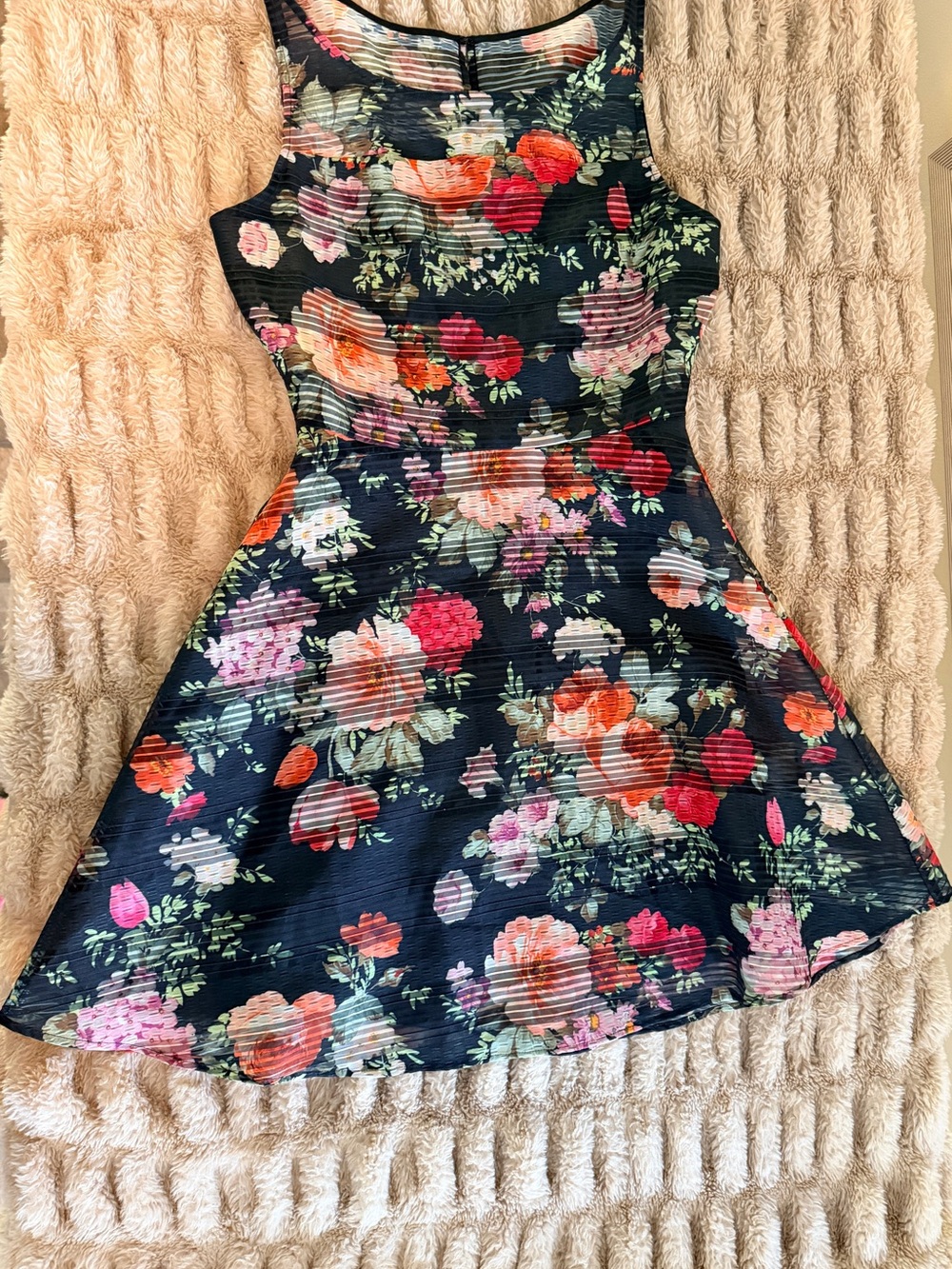 Girls Black Floral Fit & Flare Dress with Bright Blooms